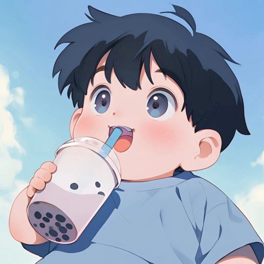 可爱喝着奶茶动漫情侣头像-男