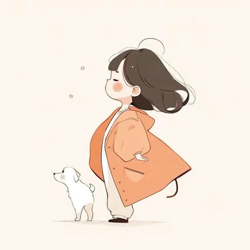 橙色衣服动漫女孩牵着小狗头像