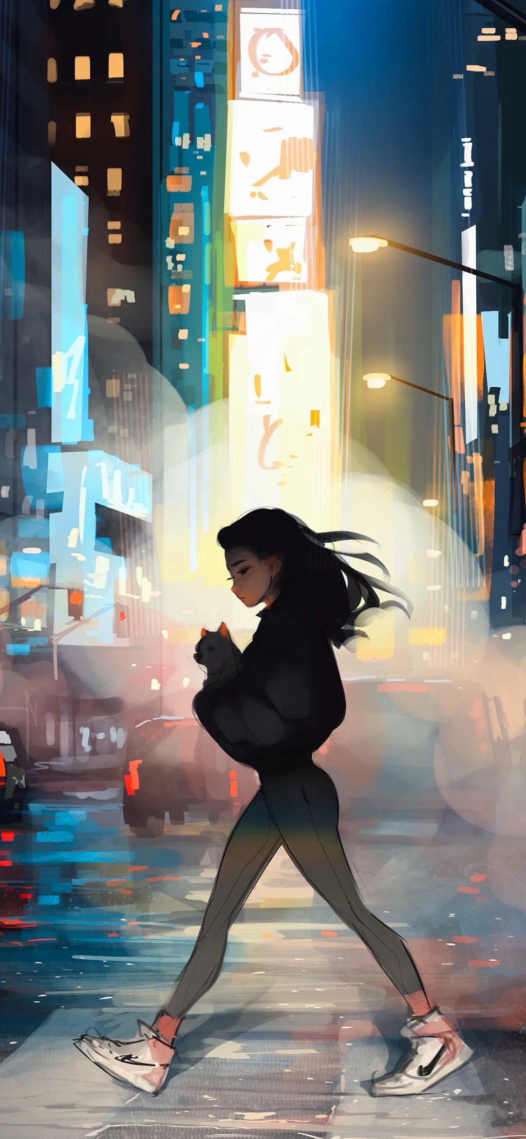 个性女生行走插画手机壁纸